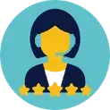 A circular icon featuring a customer service representative with a headset and five gold stars, representing top-rated professional cleaning services in Phoenix.