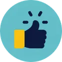 A teal circular icon with a thumbs-up, representing the trusted pros and background-checked technicians at Wharton Carpet Cleaning in Phoenix.