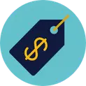 A teal circular icon with a price tag and dollar sign, symbolizing transparent and upfront pricing for residential and commercial cleaning services in Phoenix.